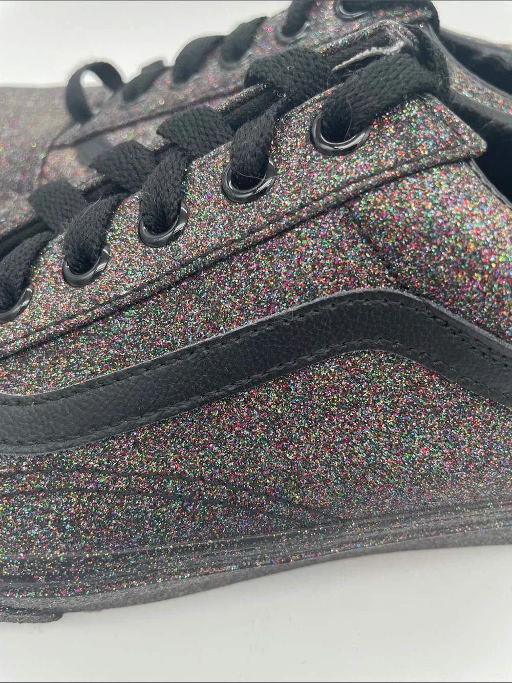 Vans Women's Glitter Low-Top Sneakers in Black with Multicolor Sparkle